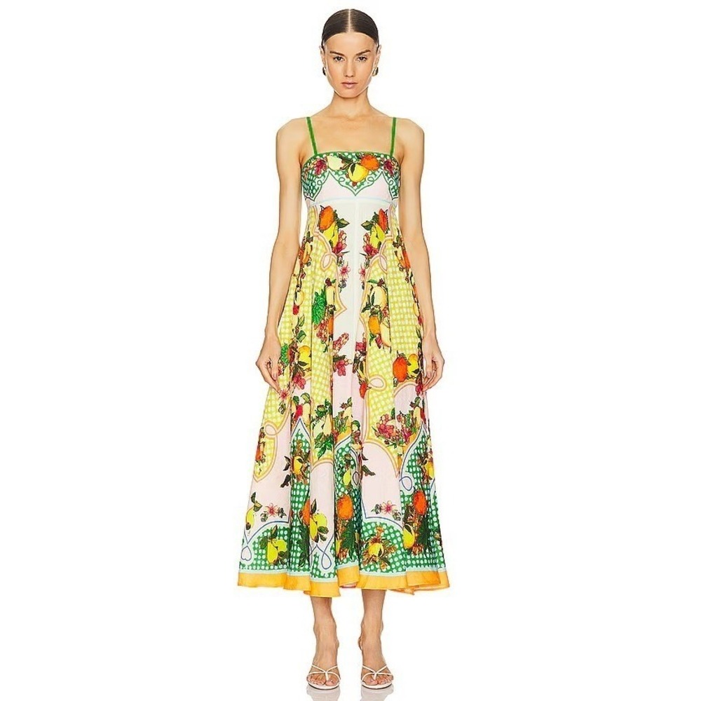 ALÉMAIS Alemais Lemonis Sundress Citrus Print Linen Midi Dress Size 8 - Picture 8 of 12